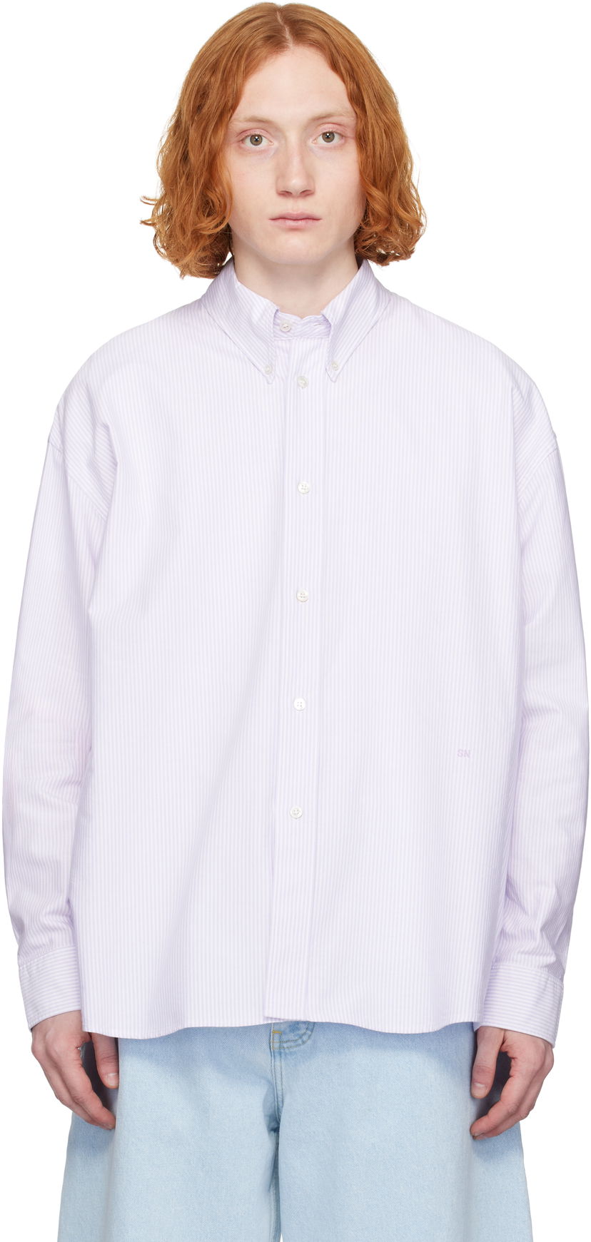 Srajce Studio Nicholson Studio Nicholson Ruskin Striped Shirt Lila | RUSKIN SNM - 1152