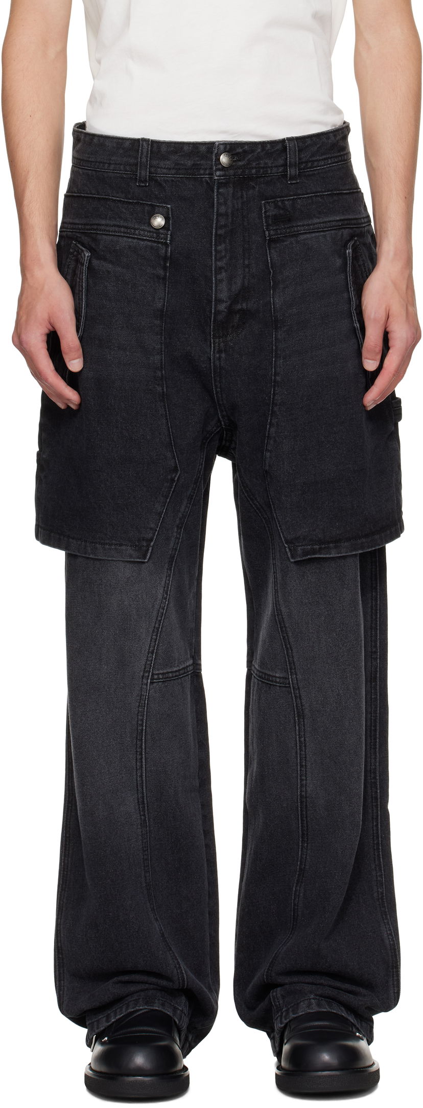 Kavbojke Andersson Bell Raptor Layered Wide-Leg Jeans Črna | apa838u