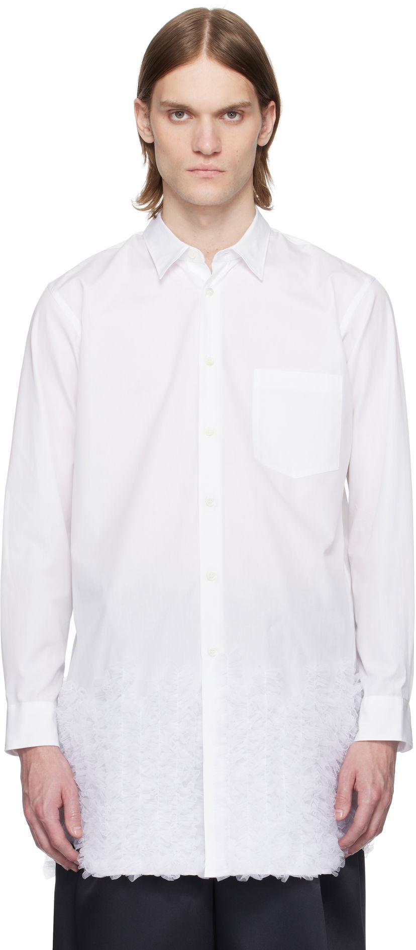 Srajce Comme des Garçons Homme Plus Cotton Broad & Nylon Tulle Shirt Bela | PO-B026-051