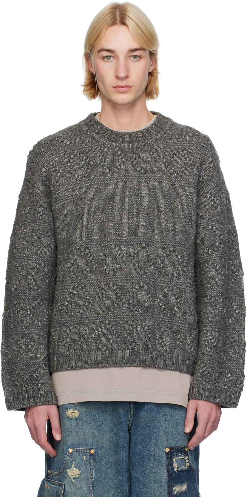 Pleteni pulover GANNI Bubble Knit Sweater Siva | K2338