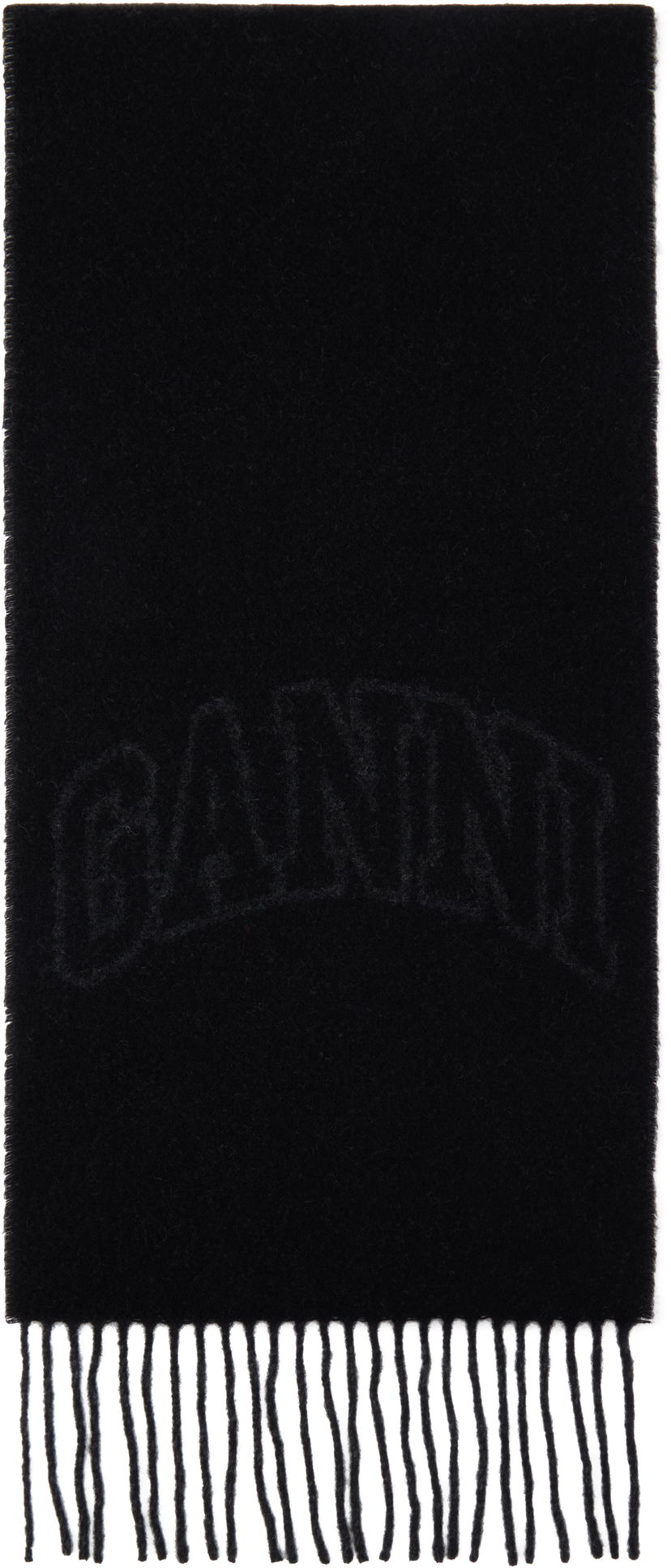 Šala GANNI Ganni Fringed Wool Scarf Črna | A6423