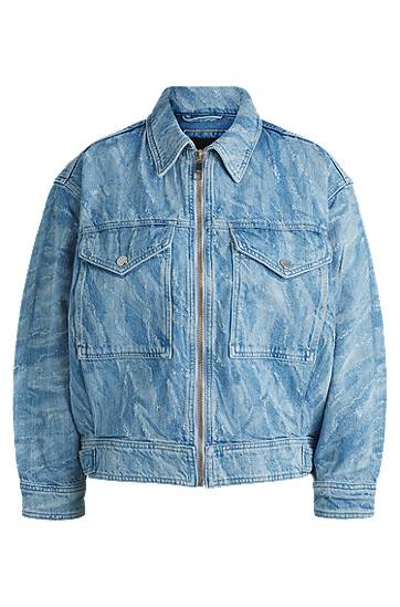 Jakna BOSS Oversized Distressed Denim Bomber Jacket Modra | 50529985