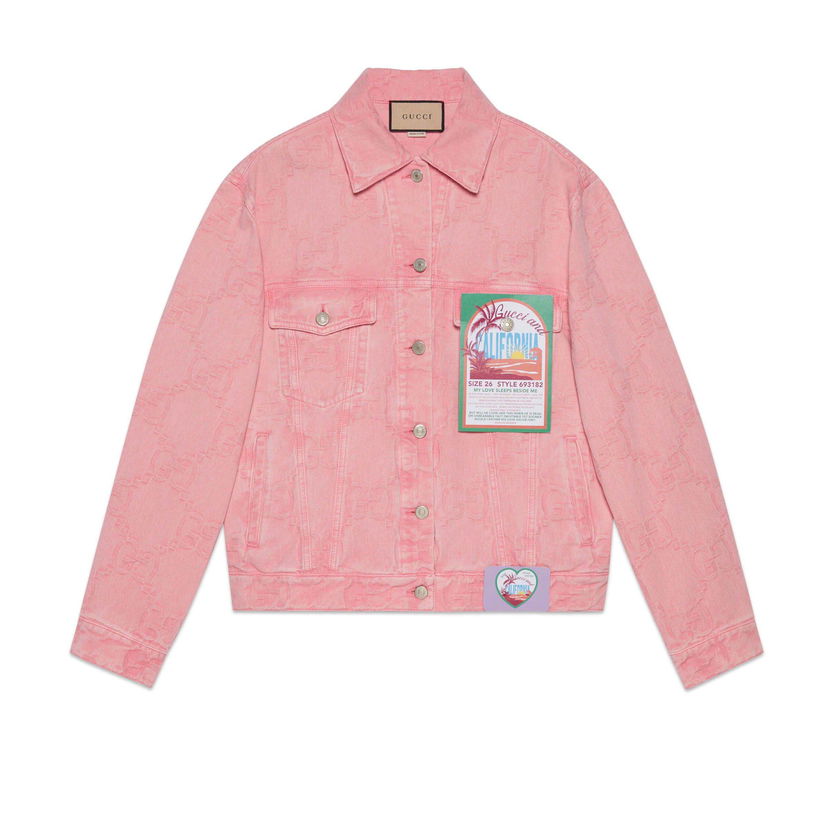 Jakna Gucci California GG Supreme Pattern Denim Jacket Pink Roza | 678791 XDBZK 5739