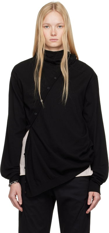 Pleteni pulover Post Archive Faction (PAF) 8.0 Center Knit Asymmetrical Hoodie by Post Archive Faction (PAF) Črna | 8.0 KHC-B, 0