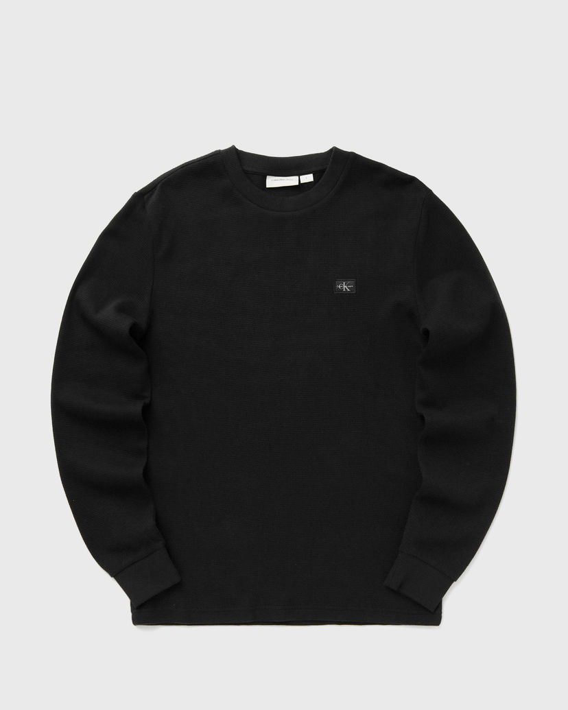 Pleteni pulover CALVIN KLEIN Calvin Klein Jeans Woven Label Waffle Long Sleeve T-Shirt Črna | J30J327117BEH