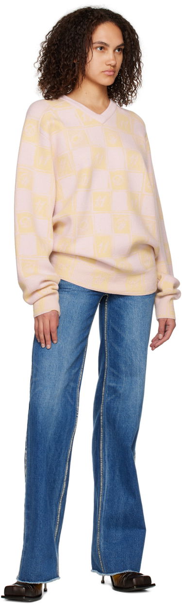 Pleteni pulover We11done We11done Checkerboard V-Neck Sweater Roza | WD-KT3-22-639-U-YE, 3