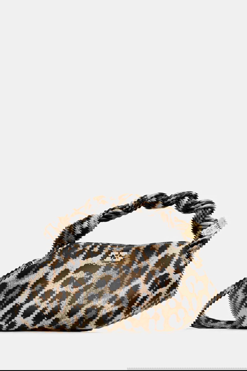 Torbica GANNI Leather Bou Bag Mini Leopard Print with Braided Handle Večbarvna | A6948, 0