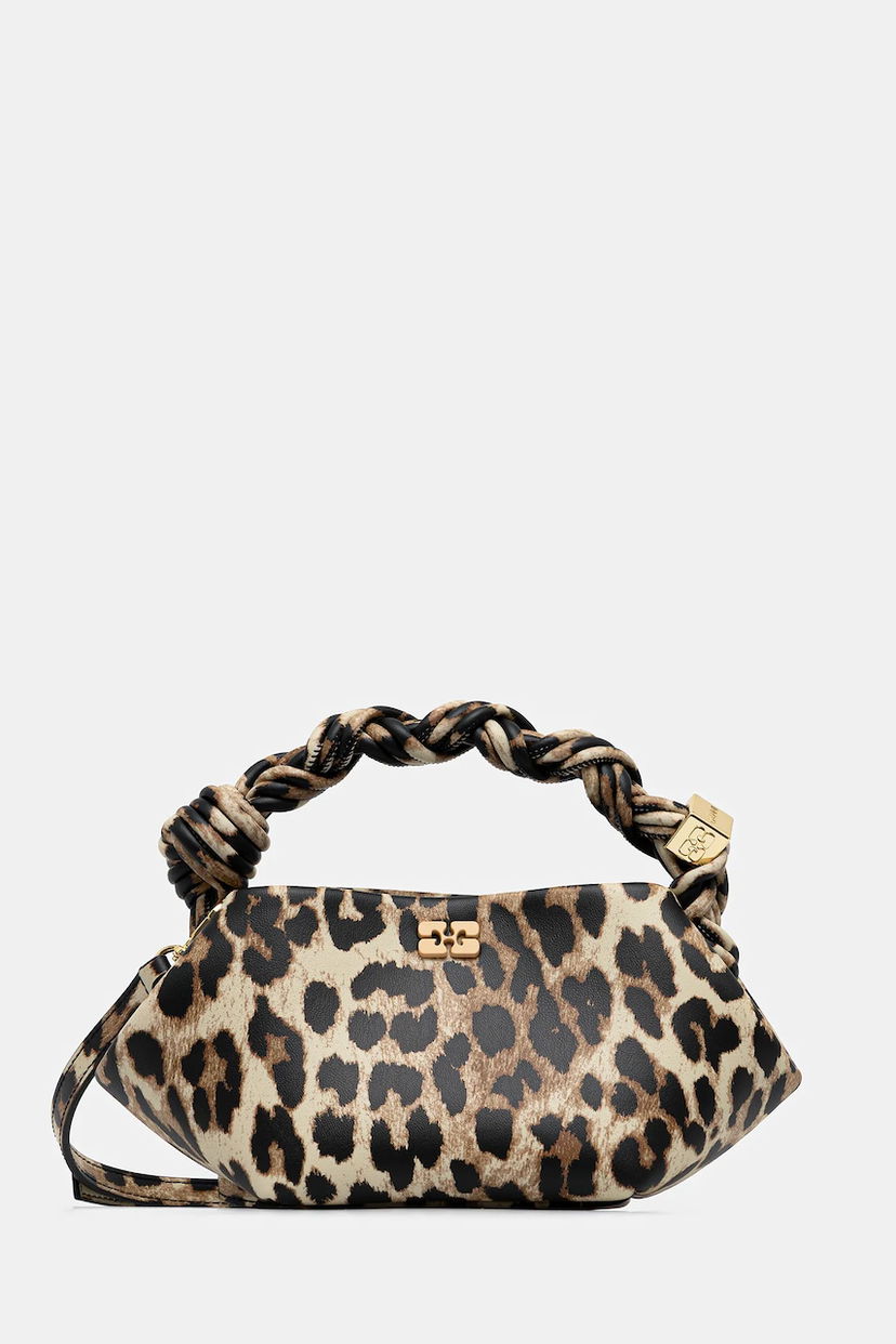 Torbica GANNI Leather Bou Bag Mini Leopard Print with Braided Handle Večbarvna | A6948