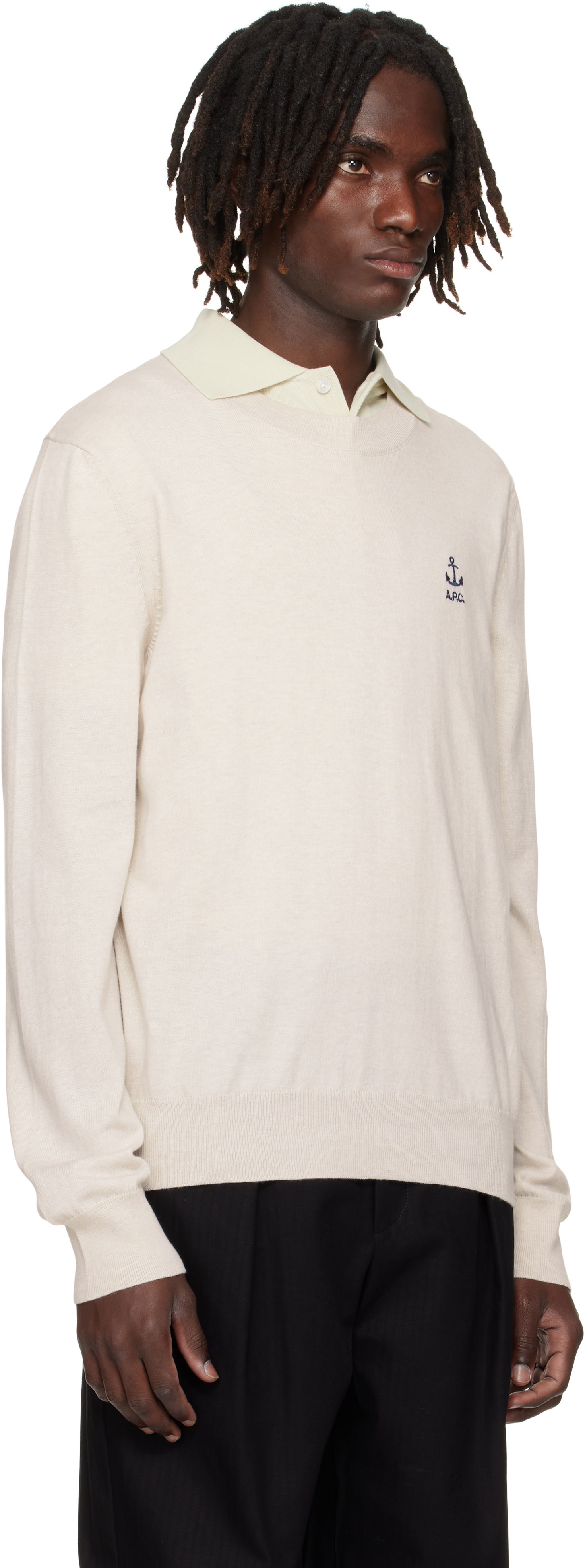 Pleteni pulover A.P.C. A.P.C. Gabin Anchor Logo Knit Sweater Bež | COGDK-H23412, 1