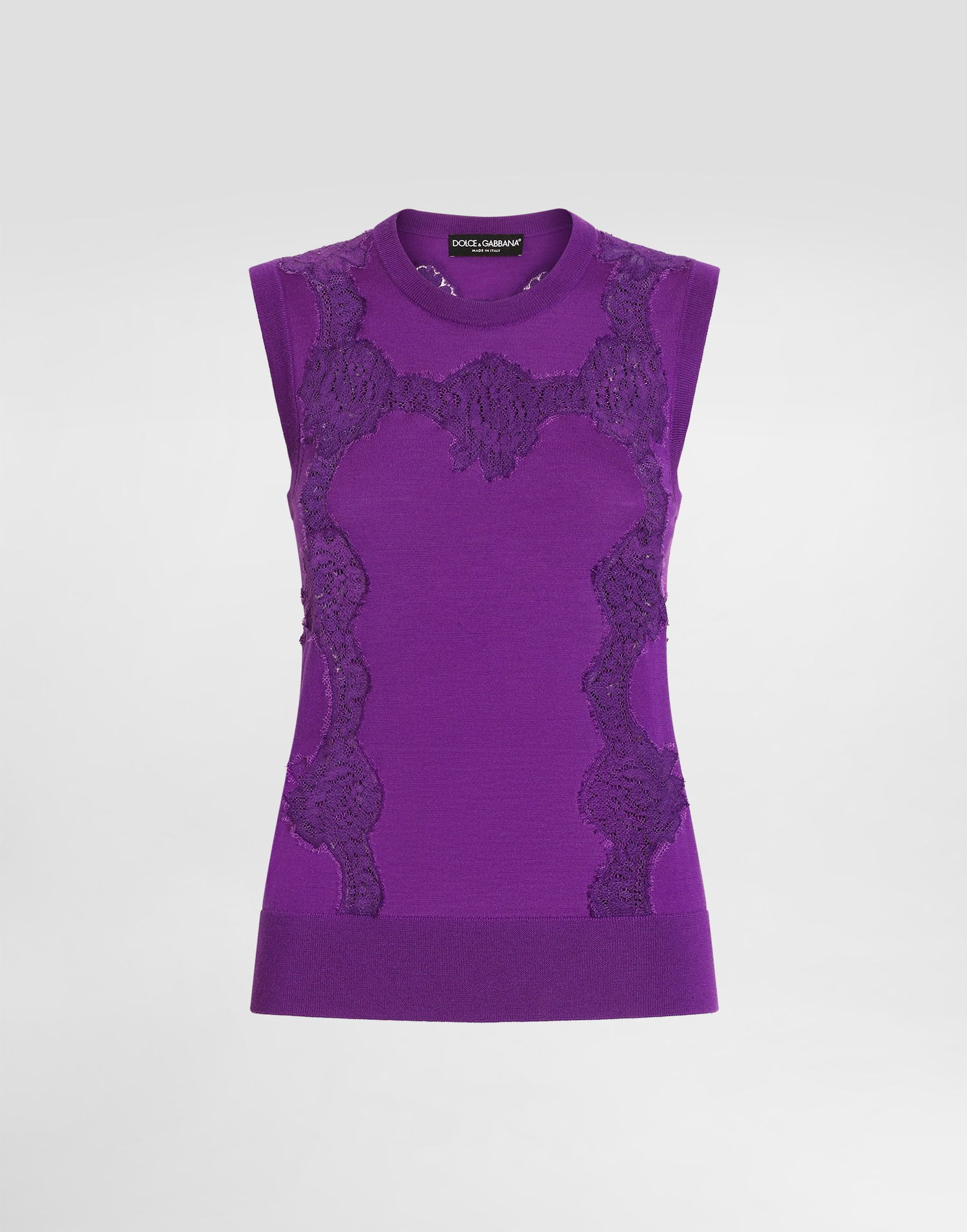 Majica brez rokavov Dolce & Gabbana Dolce & Gabbana Wool and Lace Tank Top Lila | FXT02TJDVCSF0571, 0