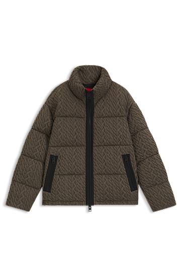 Puhovka BOSS Puffer jacket with stand-up collar and cable-knit structure Zelena | 50546560