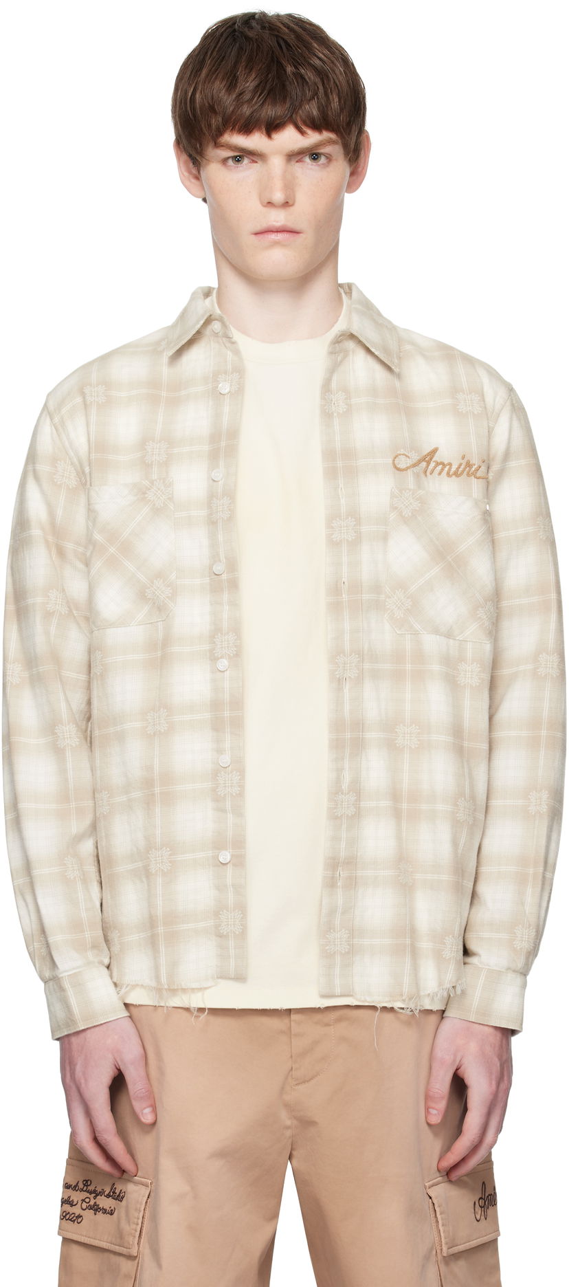 Srajce AMIRI Amiri Bleach Bandana Patch Flannel Shirt Bež | AMSTFL1015