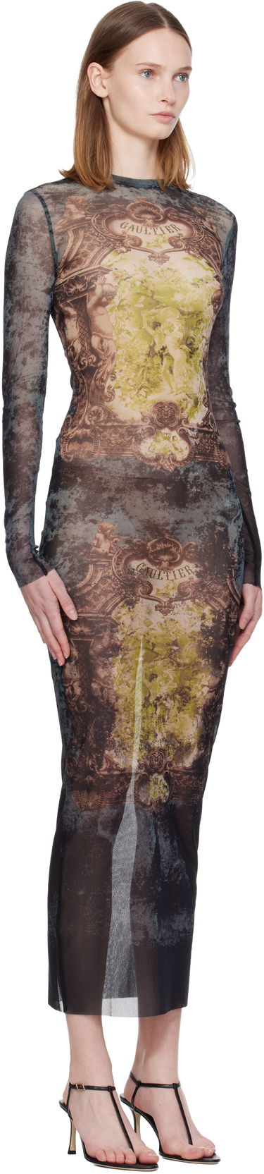 Obleke Jean Paul Gaultier The Long Médaillon Sheer Mesh Printed Maxi Dress Večbarvna | 25/04-W-DR023-M006P-005740, 1