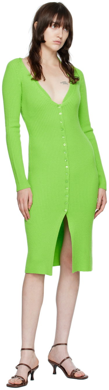 Obleke Blumarine Ribbed Button-Up Midi Dress Zelena | 2A210A, 3