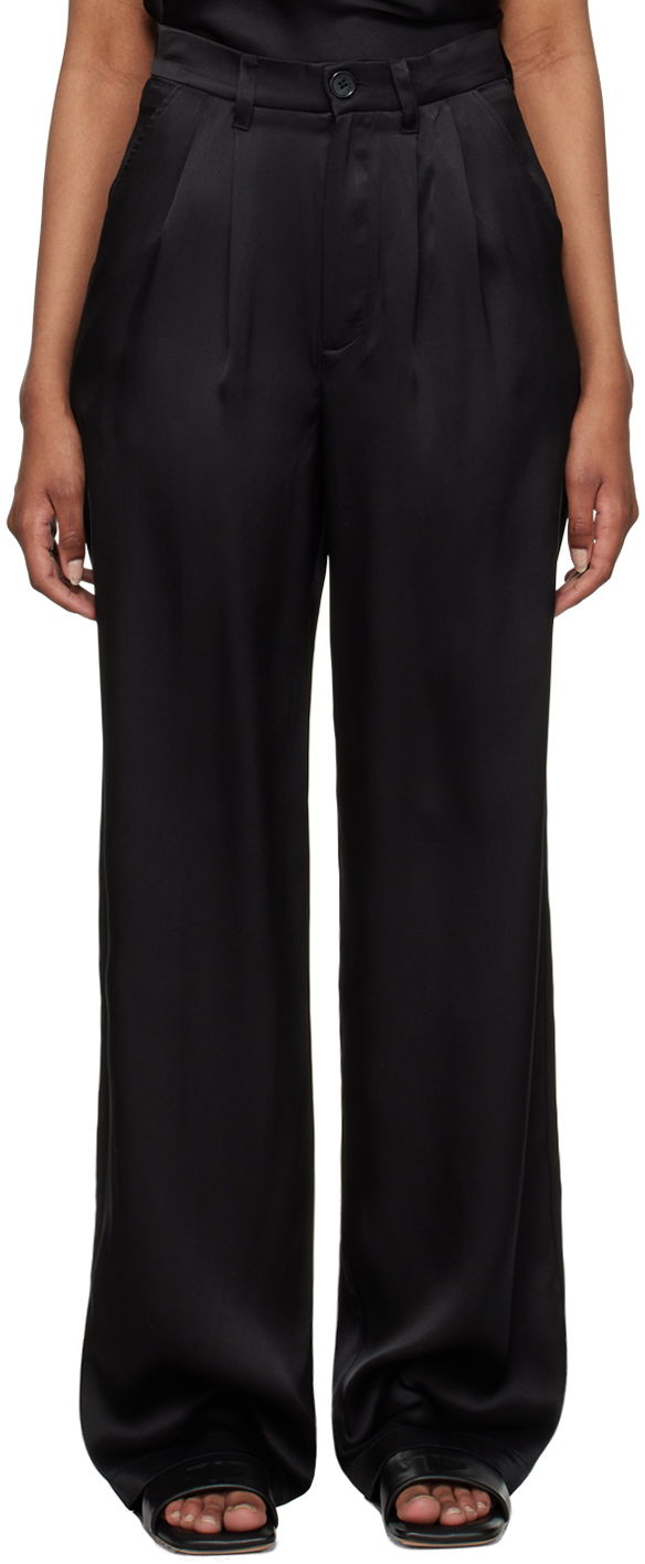 Hlače Anine Bing Carrie Satin Wide Leg Trousers Črna | A-03-3269-000B, 0