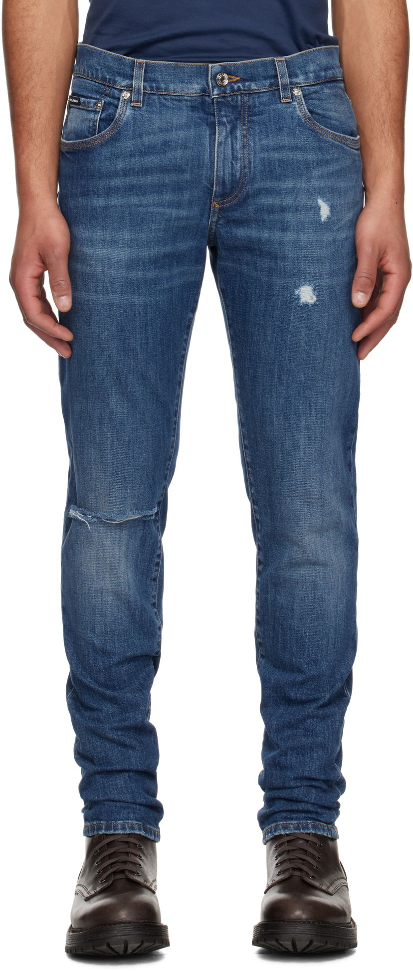 Kavbojke Dolce & Gabbana Dolce&Gabbana Slim-Fit Stretch Jeans with Logo Embroidery Modra | GY07CZG8MX3