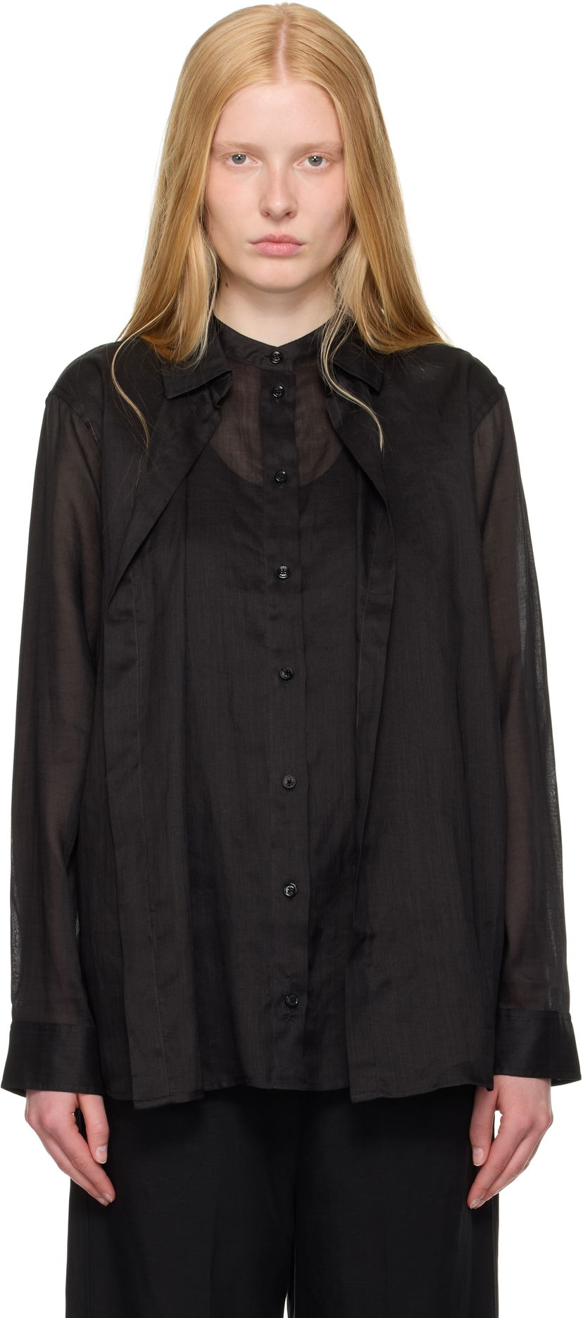 Srajce TOTEME TOTEME Double Collar Linen Shirt Črna | 253-WRT0544-FB0434