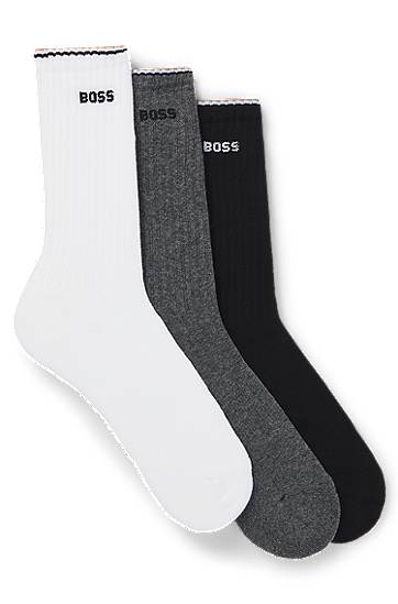 Nogavice BOSS Three-Pack of Cotton-Blend Short Socks Bela | 50531597
