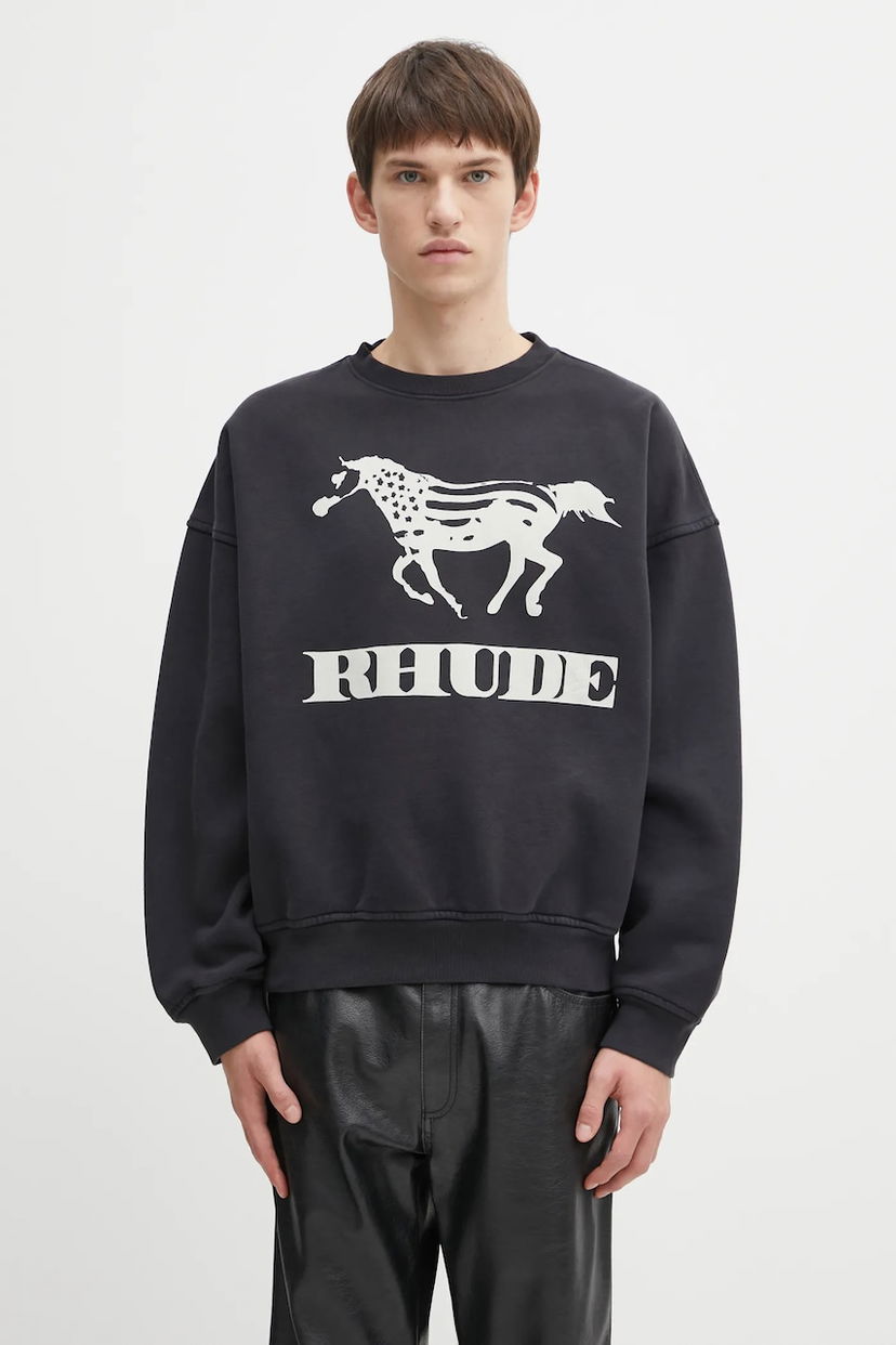 Pulover Rhude Dinero sweatshirt with horse print Črna | RHFW25ST04012