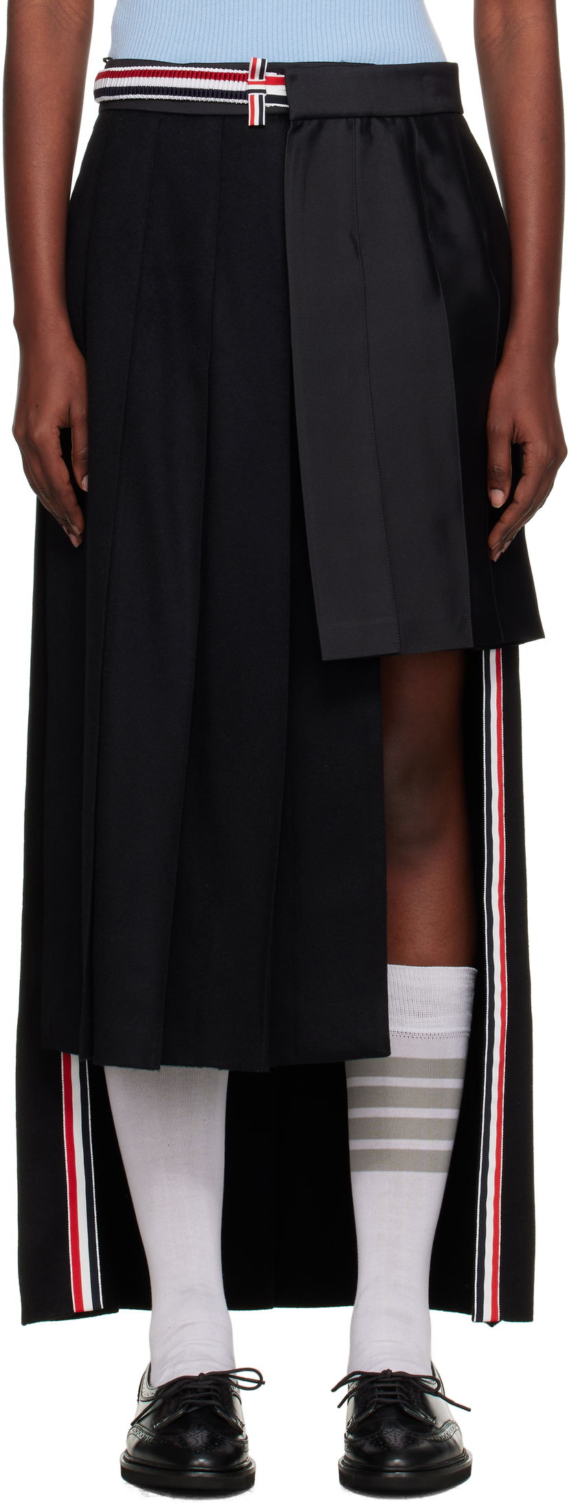 Krila Thom Browne Wrap Pleated Midi Skirt Črna | FGCA33C-07962