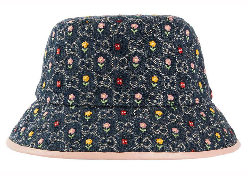 Klobuk Gucci Embroidered Flower Denim Bucket Hat Blue Multi Večbarvna | 701697 3HAJC 4472