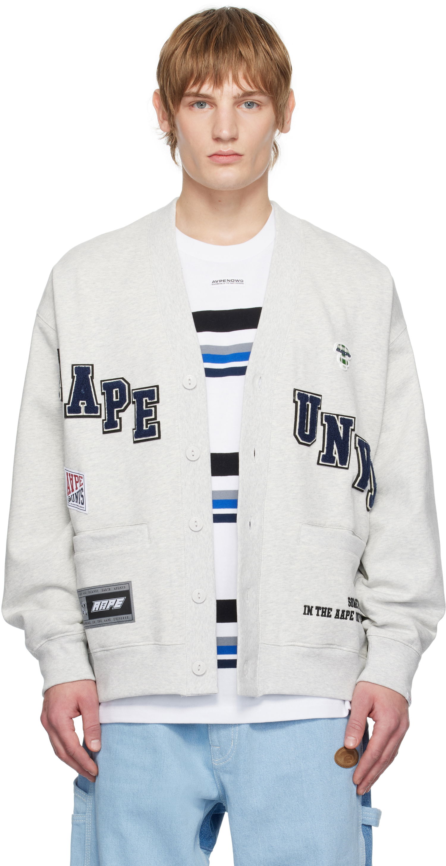 Pleteni pulover AAPE by A Bathing Ape AAPE by A Bathing Ape Multi-Logo Button Down Cardigan Siva | AAPSWMB348XANWH2, 0