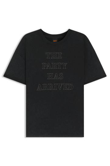 Majica BOSS Cotton-jersey T-shirt with 'The Party Has Arrived' Artwork Črna | 50549195