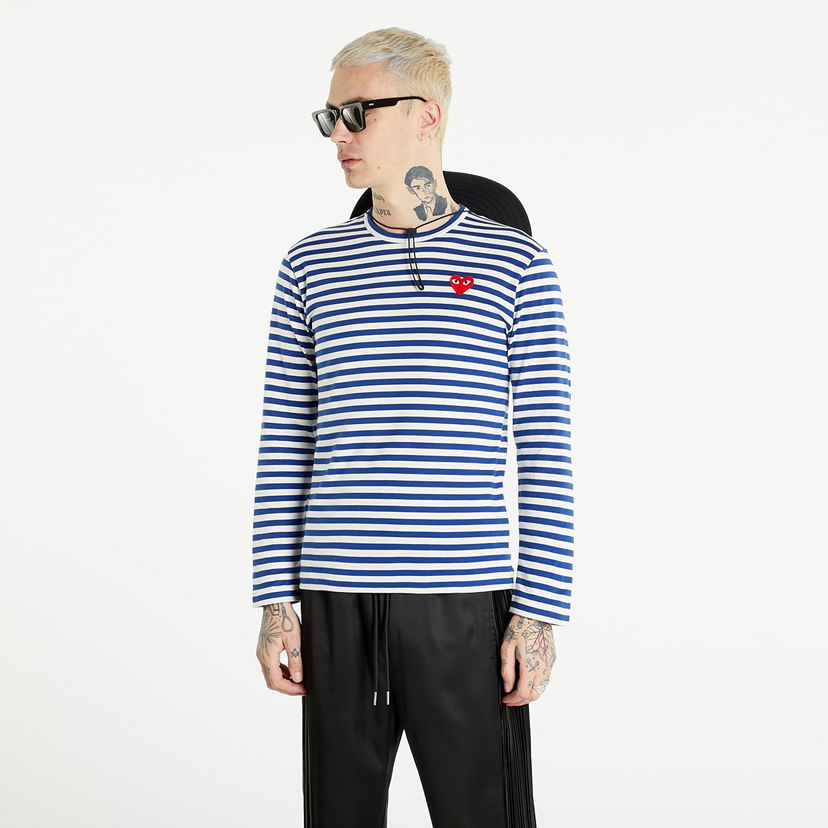 Majica Comme des Garçons PLAY Long Sleeve Tee Navy/ White Modra | AZT164 navy