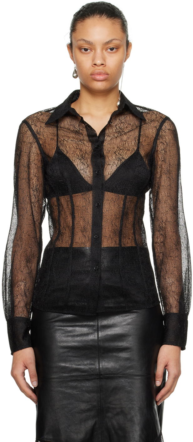 Srajce Helmut Lang Helmut Lang Lace Fitted Shirt Črna | N09HW508