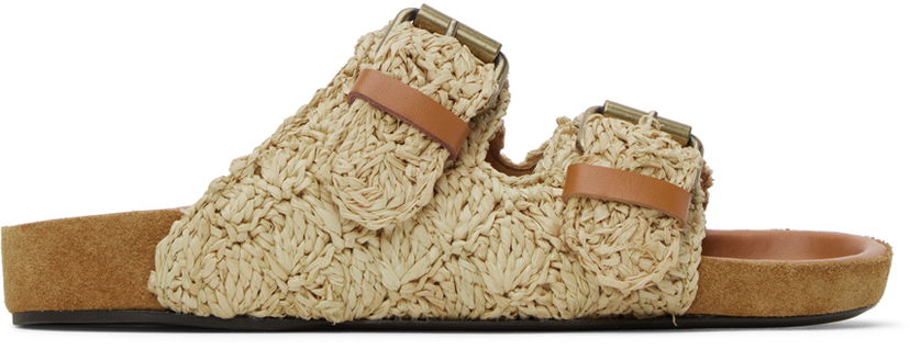 Modni dodatki ISABEL MARANT Isabel Marant Lennyo Raffia Double Buckle Flat Sandals Bež | 23PSD0014FA-A1B59S
