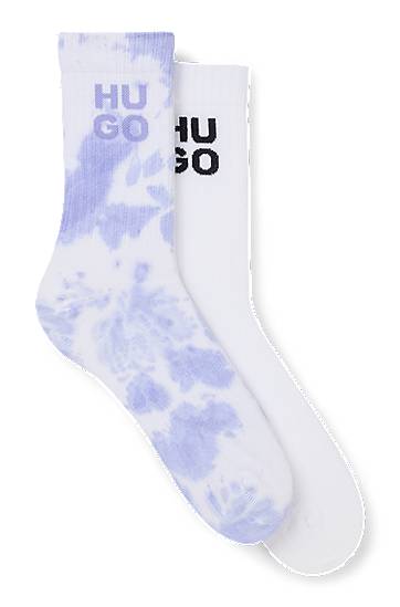 Nogavice BOSS Two-Pack of Ribbed Short Socks with Stacked HUGO Logos Lila | 50537570