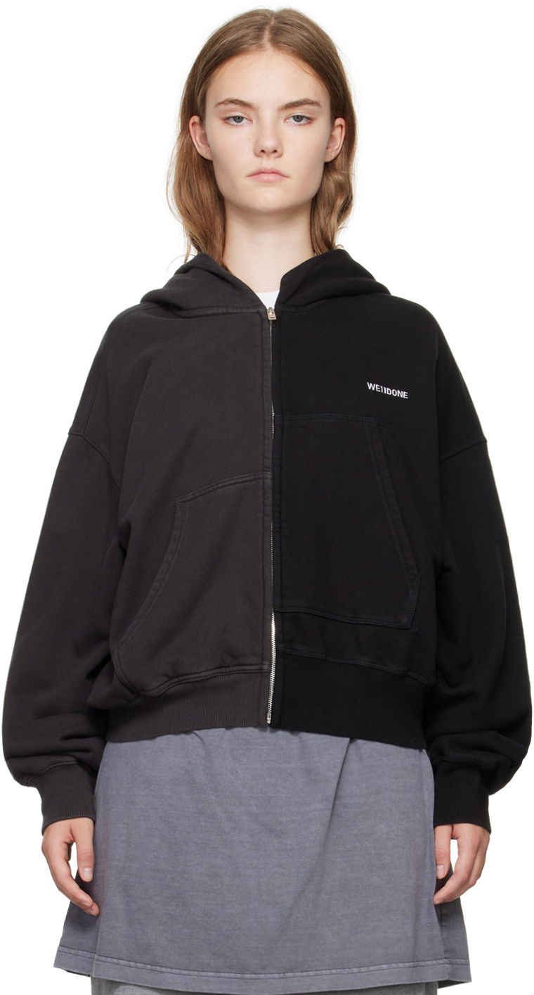 Pulover We11done Unbalance Zip-Up Hoodie Črna | WD-TJ2-24-816-U-MX, 0