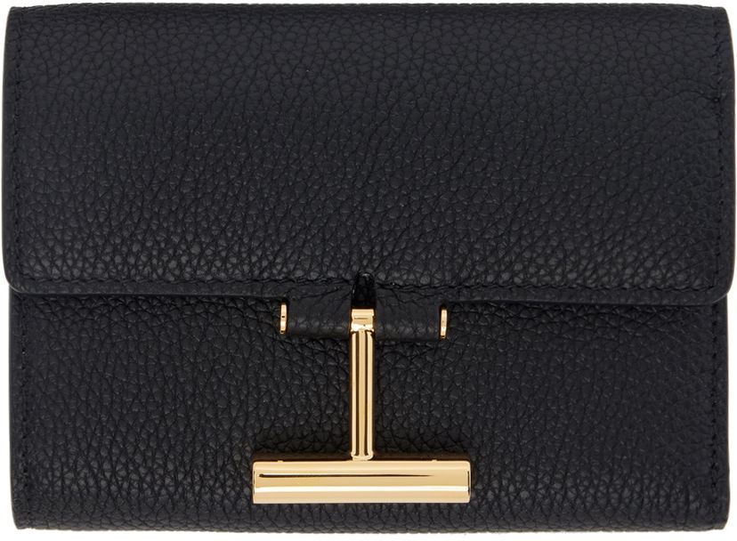 Denarnica Tom Ford Black Grain Leather Tara Compact Wallet Črna | S0403-LCL095G