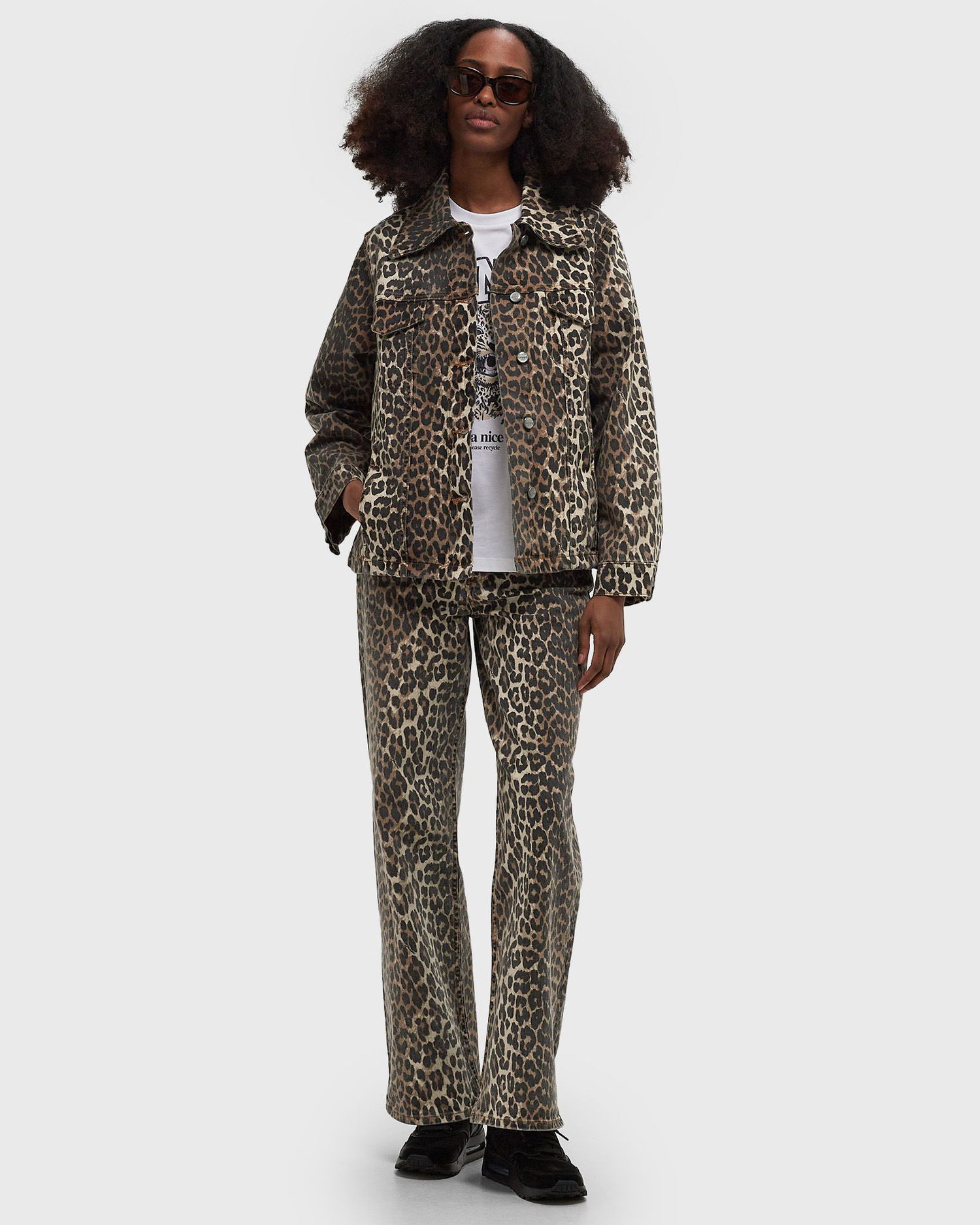 Jakna GANNI Leopard Print Denim Siva | J1581, 1