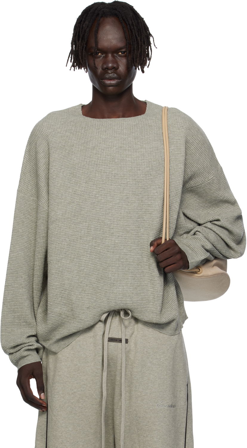Pulover Fear of God Fear of God ESSENTIALS Waffle Long Sleeve Crewneck Sweatshirt Siva | 192SP256165F