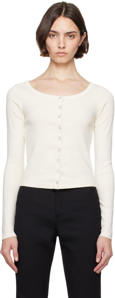 Pleteni pulover RE/DONE Re/Done Hanes Edition Scoop Neck Long Sleeve Top Bela | 787-02WSCNKCD, 0