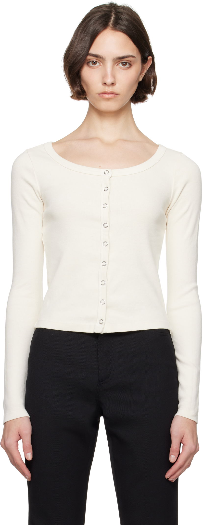 Pleteni pulover RE/DONE Re/Done Hanes Edition Scoop Neck Long Sleeve Top Bela | 787-02WSCNKCD