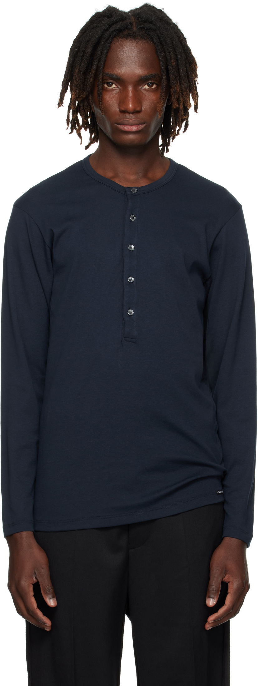 Majice in brezrokavniki Tom Ford TOM FORD Cotton Henley Mornarica | T4M151040