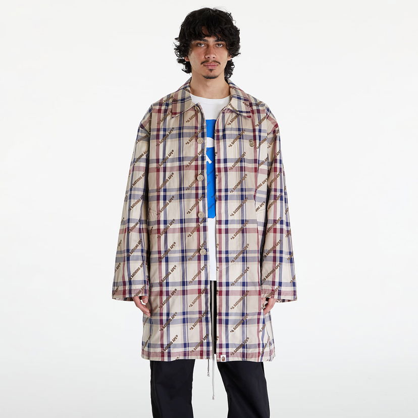 Jakna BAPE A BATHING APE Logo Check Pattern Long Coat Beige Bež | 001LJJ801055I BEI