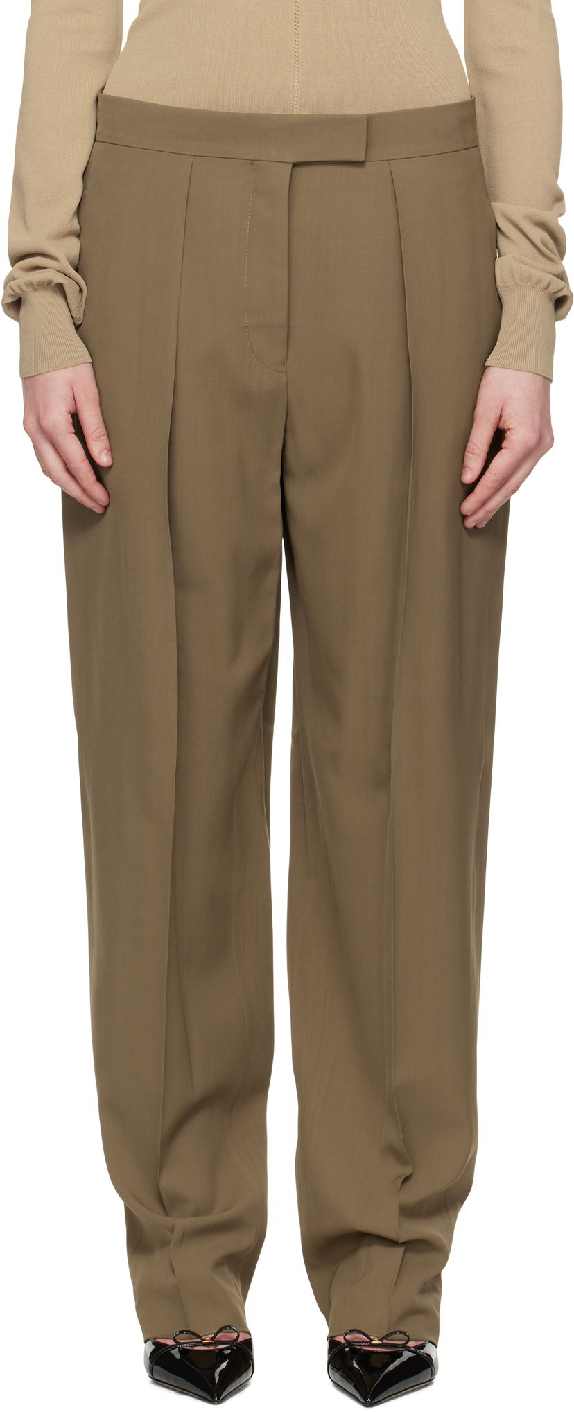 Hlače FERRAGAMO Ferragamo Inverted Pleats Trousers Zelena | 782662
