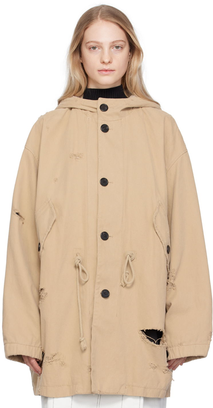Parka We11done Distressed Hooded Coat Bež | WD-JP3-23-153-U-BG