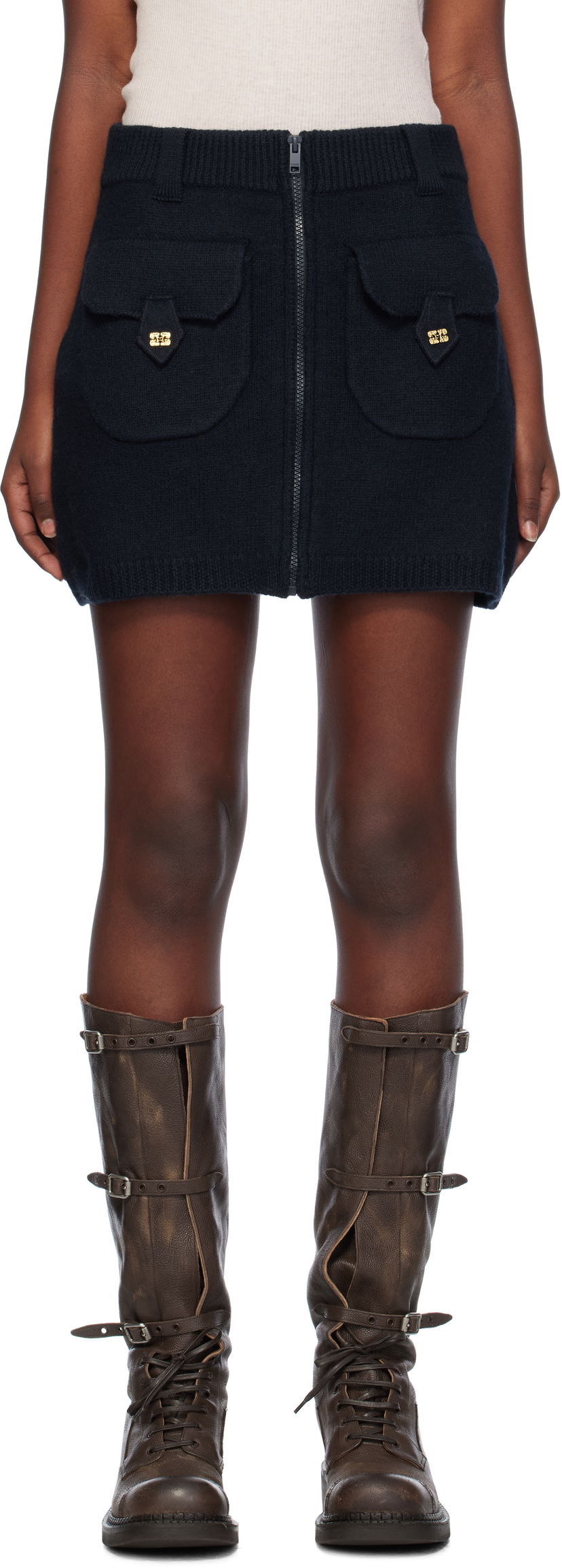 Krila GANNI Boiled Wool Mini Skirt Črna | K2297
