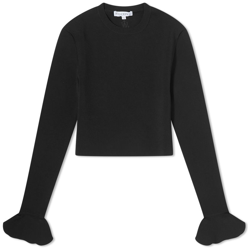 Pleteni pulover JW Anderson Cropped Ruffled Sleeve Jumper Črna | KW0949-YN0219-999
