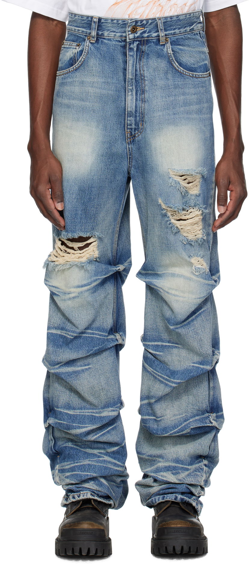 Kavbojke We11done We11done Distressed Wrinkled Jeans Modra | WD-DP0-25-319-M-BL