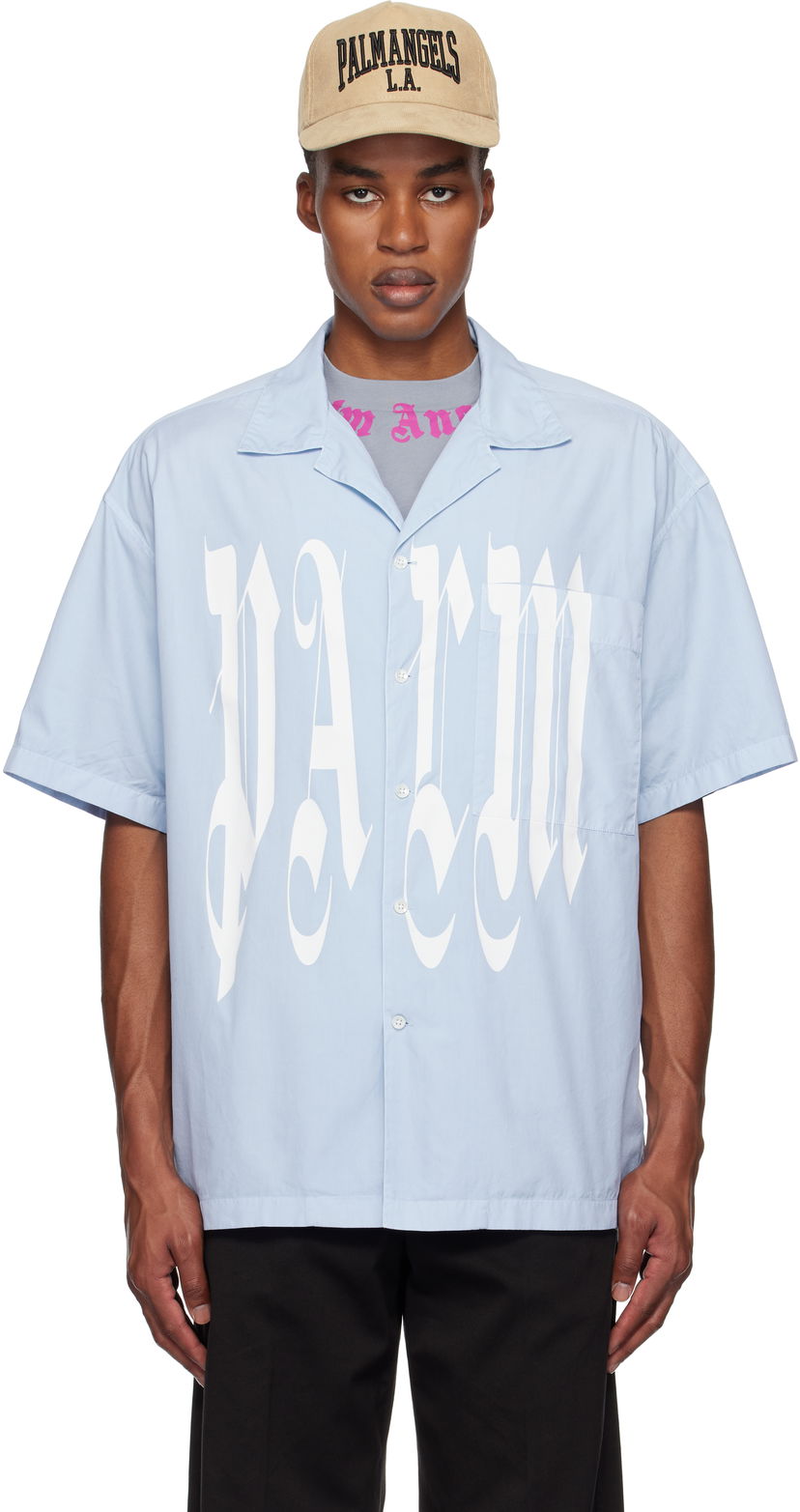 Srajce Palm Angels Gothic Logo Shirt Modra | PMGG007F24FAB0044001