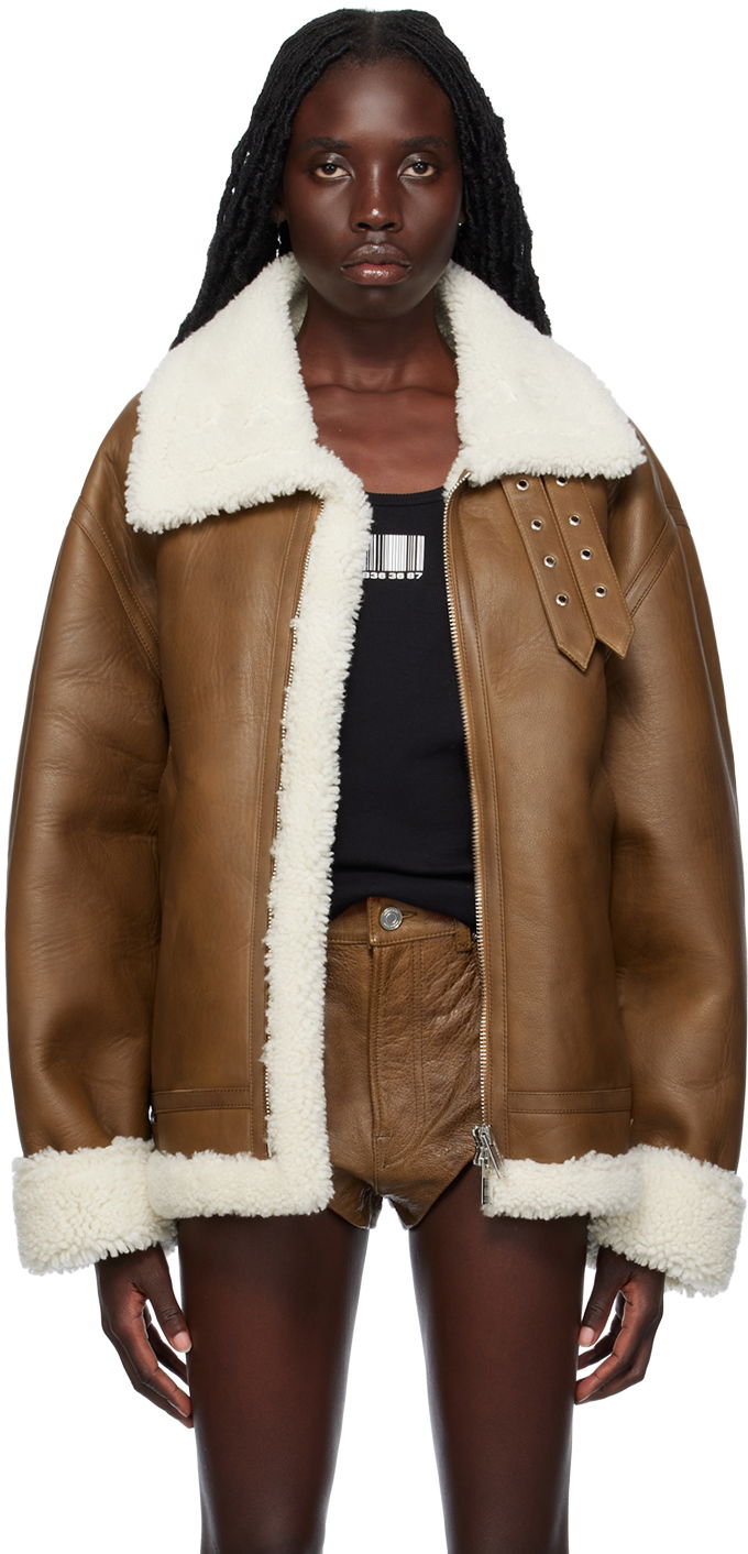 Bomber jakna VETEMENTS VTMNTS Buckle Leather Shearling Jacket Rjava | VL18JA120X