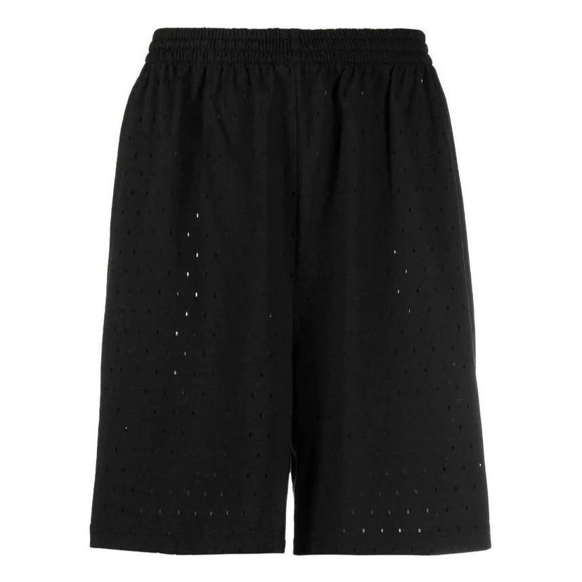 Kratke hlače Balenciaga Perforated Elastic Waistband Shorts Črna | 674591TMVD41000