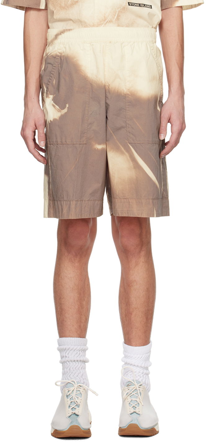 Kratke hlače Stone Island Brown & Off-White Graphic Shorts Bež | 8015L0695