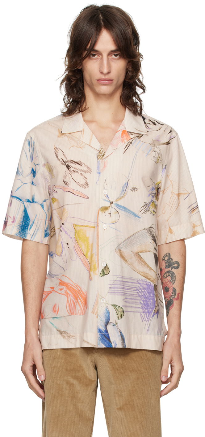 Srajce Paul Smith Paul Smith Printed Short Sleeve Shirt Bež | M1R-905U-N02442-92