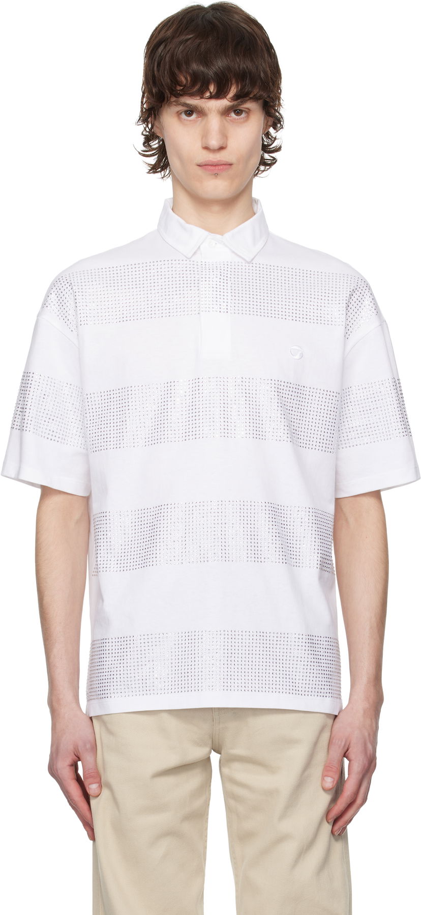 Polo majica Coperni Coperni Crystal Striped Polo Bela | COPJS117CRF5026MEN